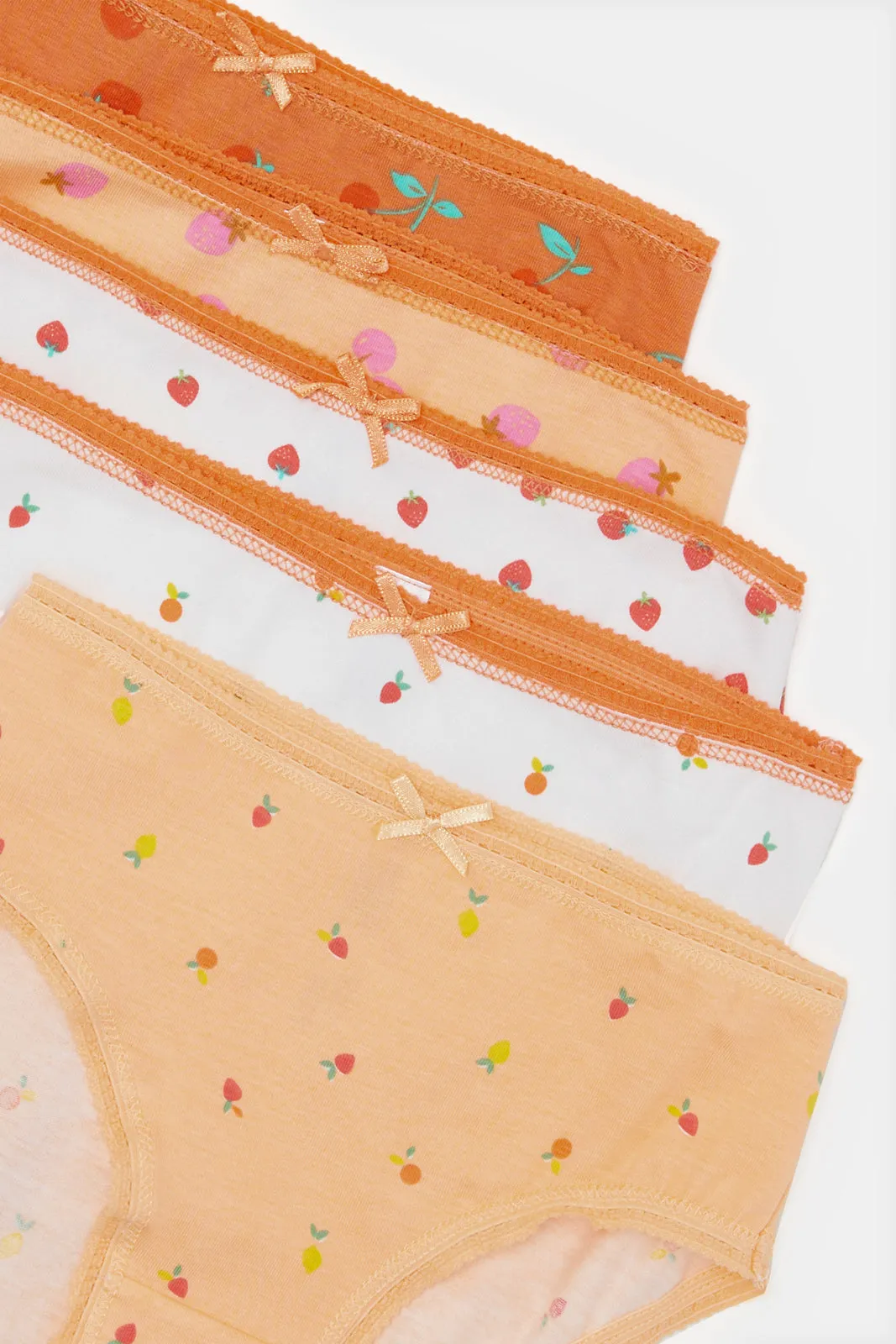 Girls Orange And White Printed Brief Set (Pack of 5)