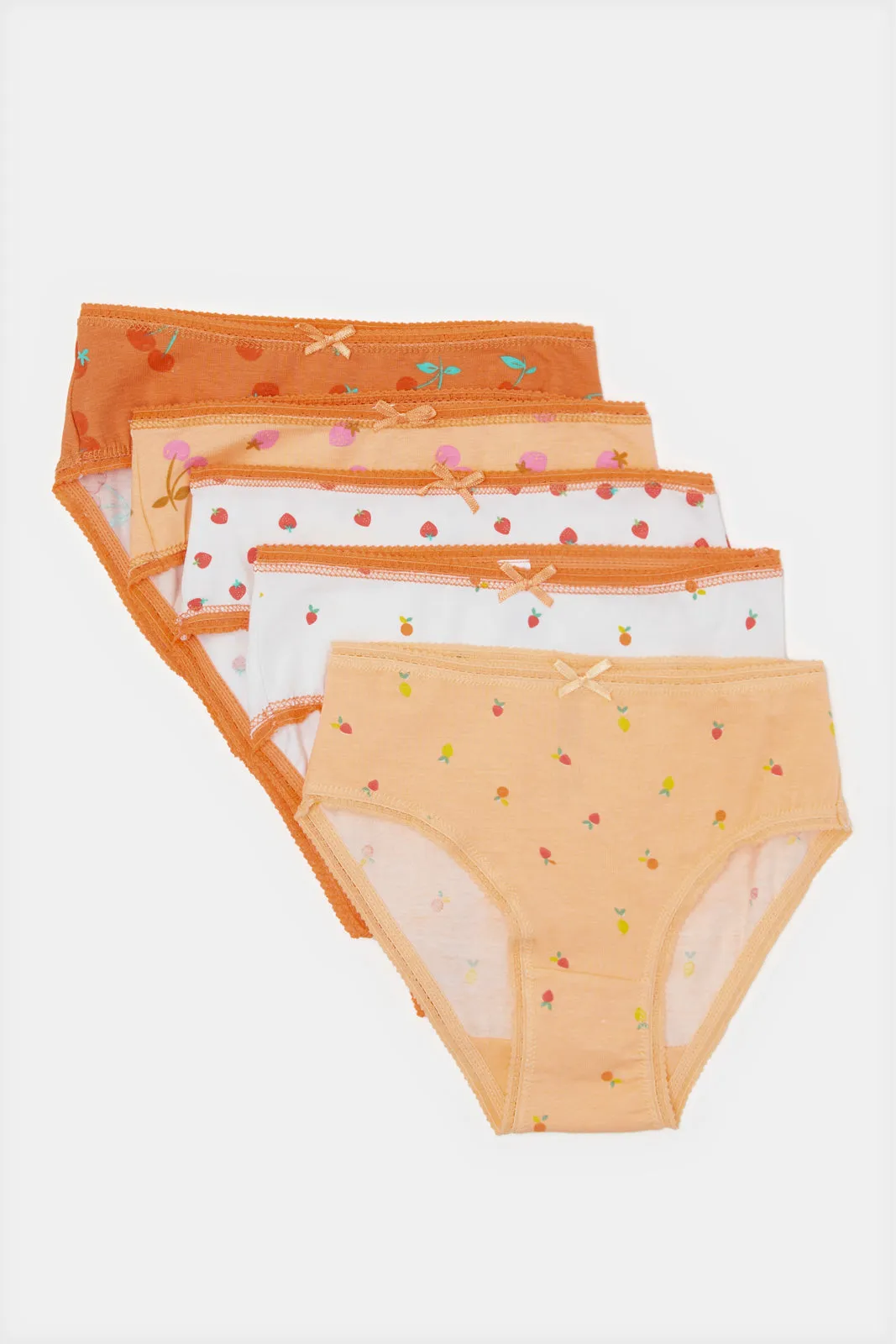 Girls Orange And White Printed Brief Set (Pack of 5)