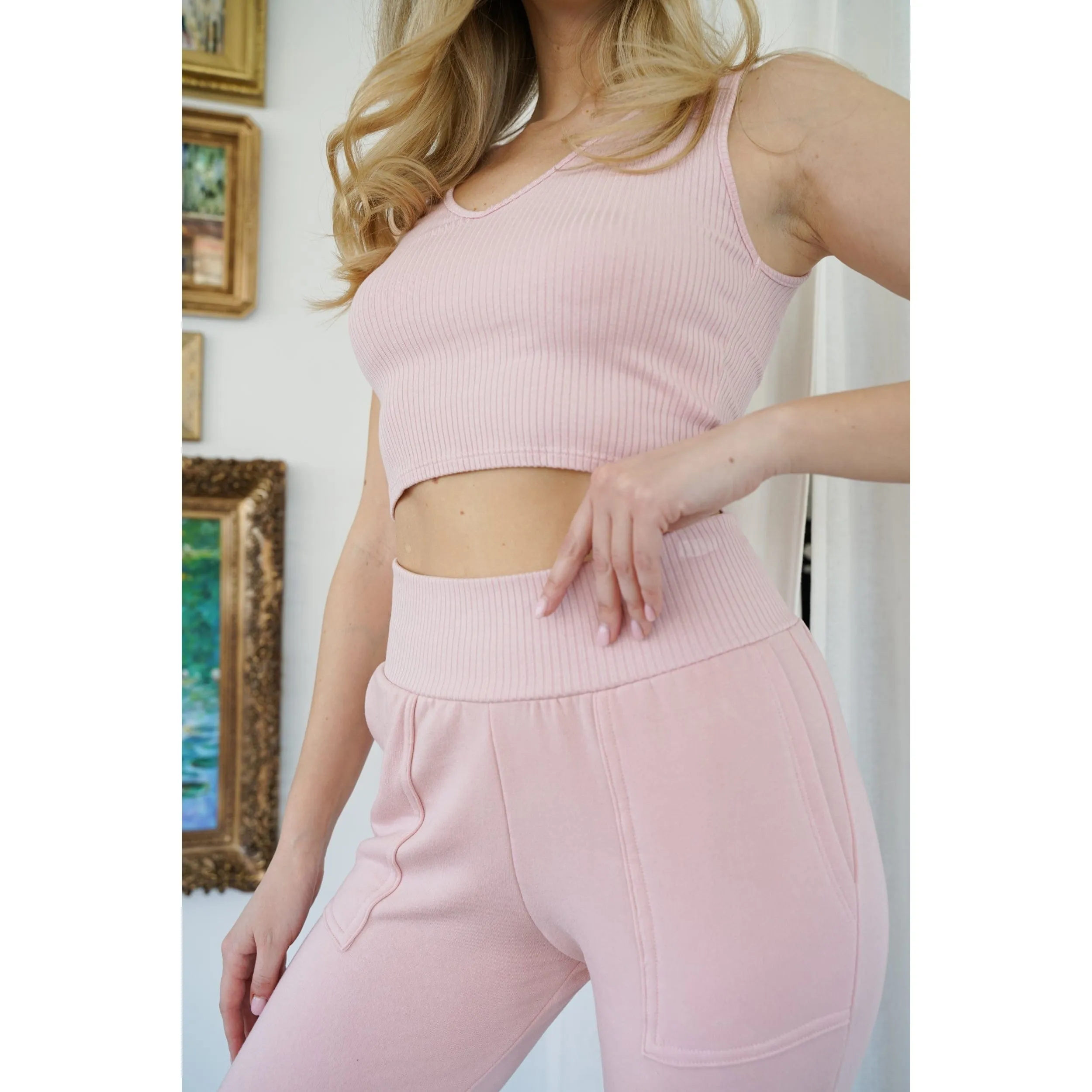 Greyson Cropped Rib Cotton Tank - Dusty Pink