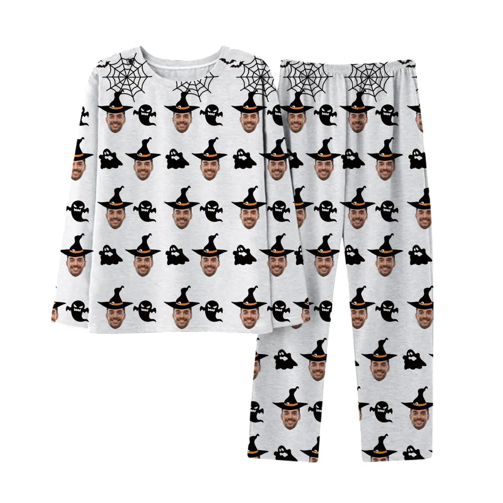 Halloween Custom Long Sleeve Pants White Pajama Set Men Women