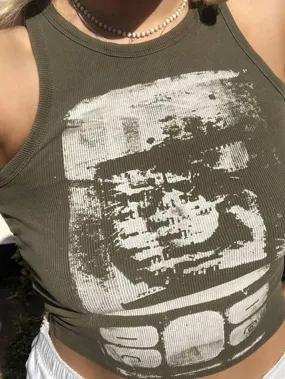 Joskaa Abstract Print Rib Crop Tank Top