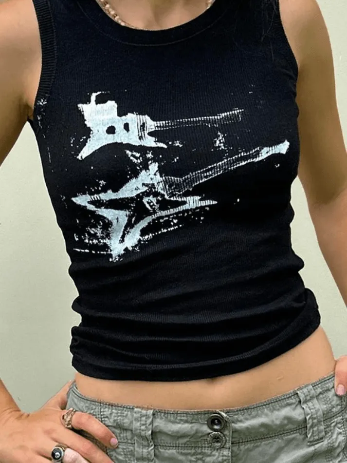 Joskaa Guitar Ribbed Cropped Tank Top