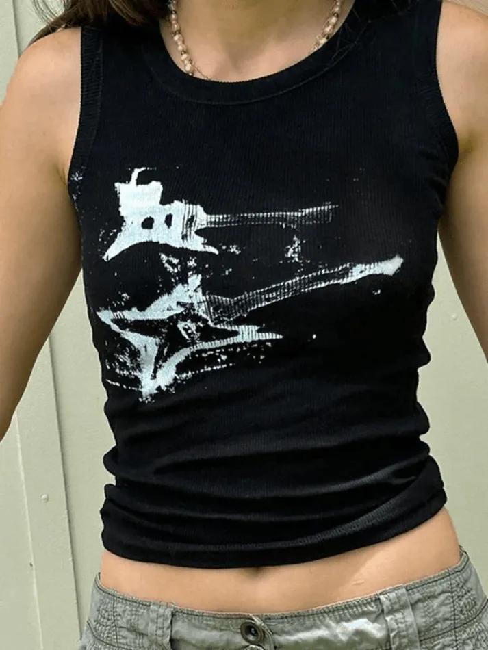 Joskaa Guitar Ribbed Cropped Tank Top
