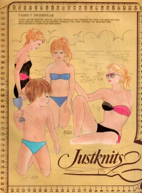 Justknits Mens Womens Kids Family Swimwear 1980s Vintage Sewing Pattern All Sizes UNCUT Factory Folded Master Pattern