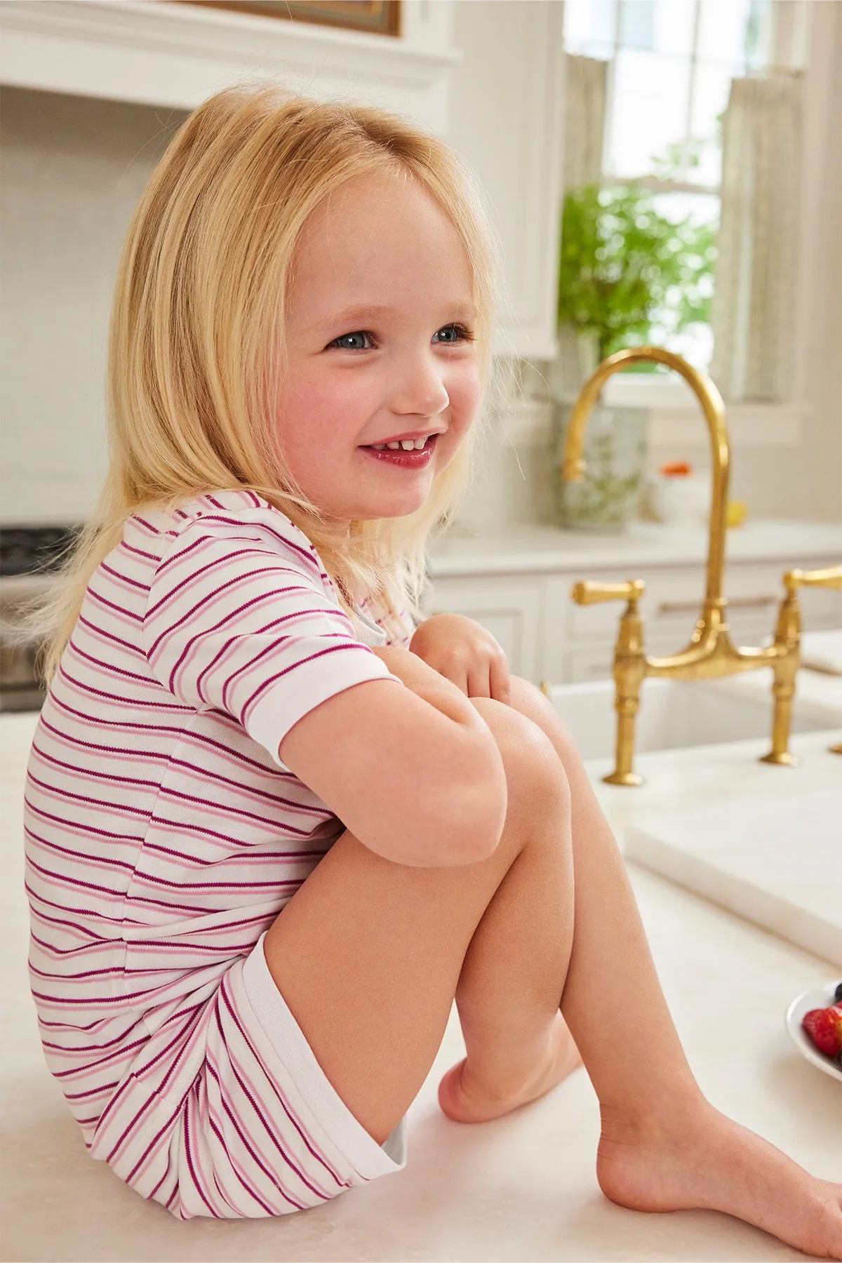 Kids Shorts Set in Dahlia Double Stripe