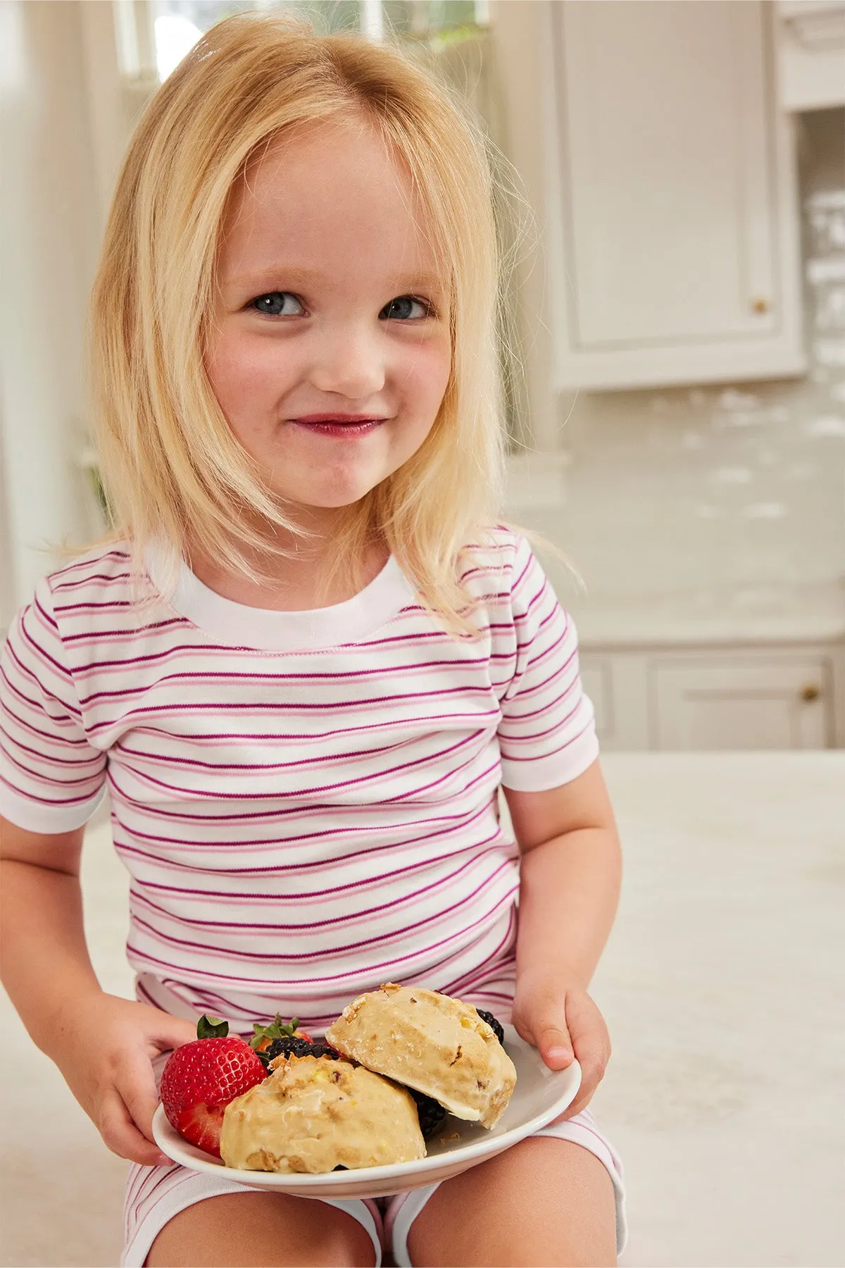 Kids Shorts Set in Dahlia Double Stripe