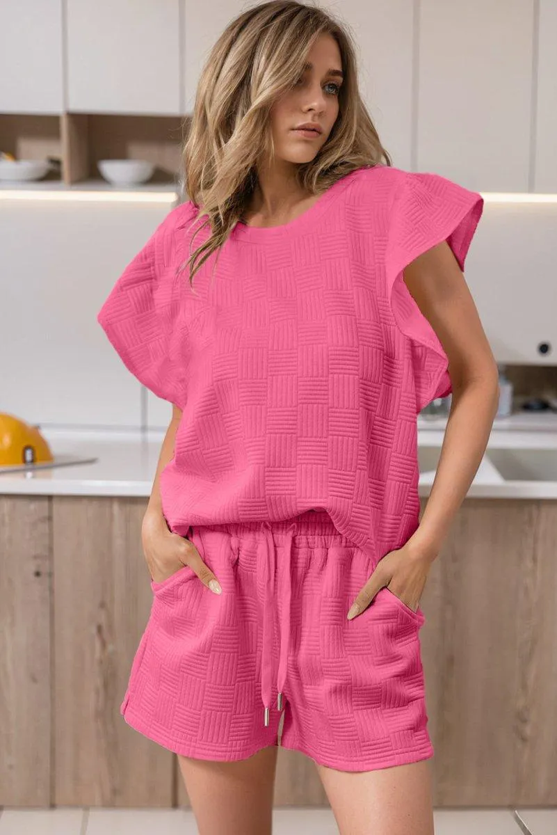 Ladies Ruffled Drawstring Bonbon Shorts Set