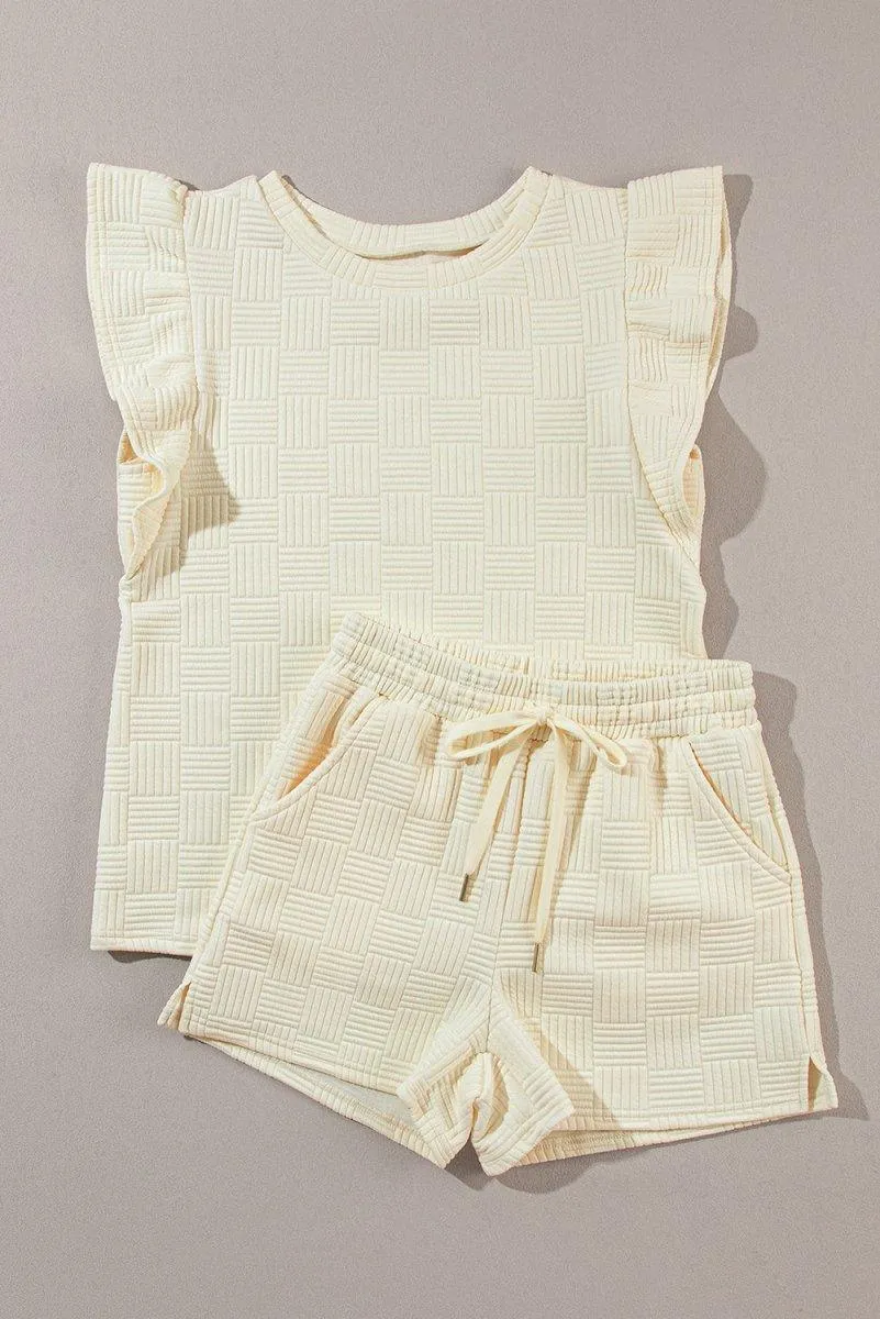 Ladies Ruffled Drawstring Bonbon Shorts Set