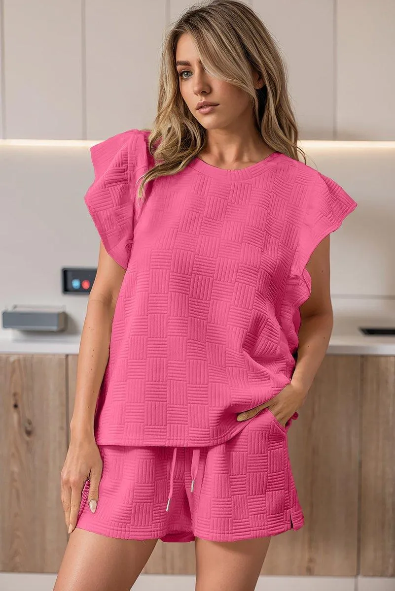 Ladies Ruffled Drawstring Bonbon Shorts Set
