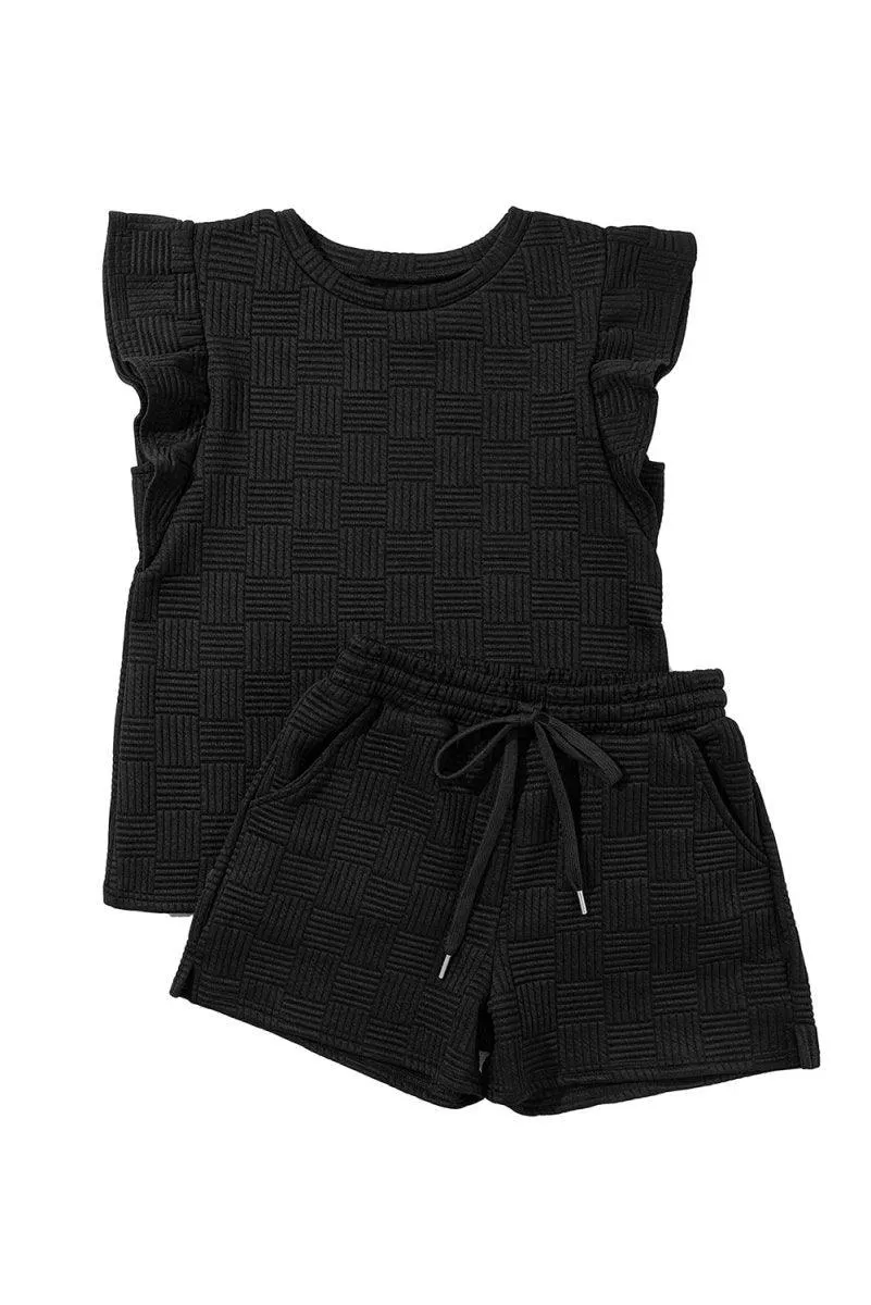 Ladies Ruffled Drawstring Bonbon Shorts Set
