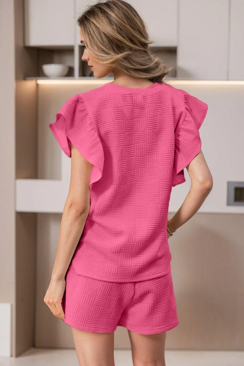 Ladies Ruffled Drawstring Bonbon Shorts Set
