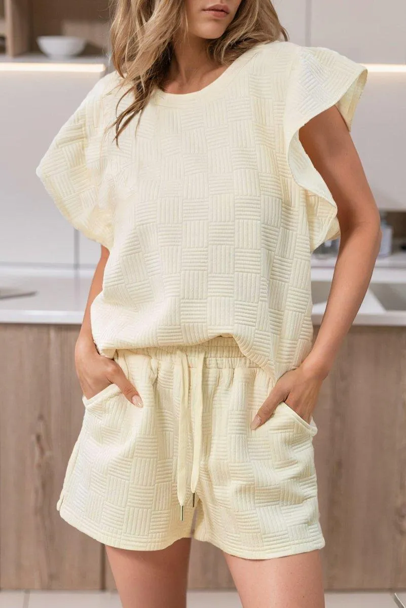 Ladies Ruffled Drawstring Bonbon Shorts Set