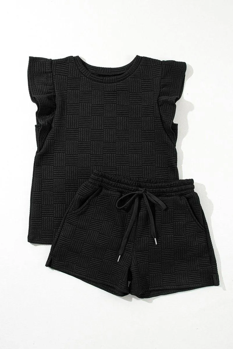 Ladies Ruffled Drawstring Bonbon Shorts Set