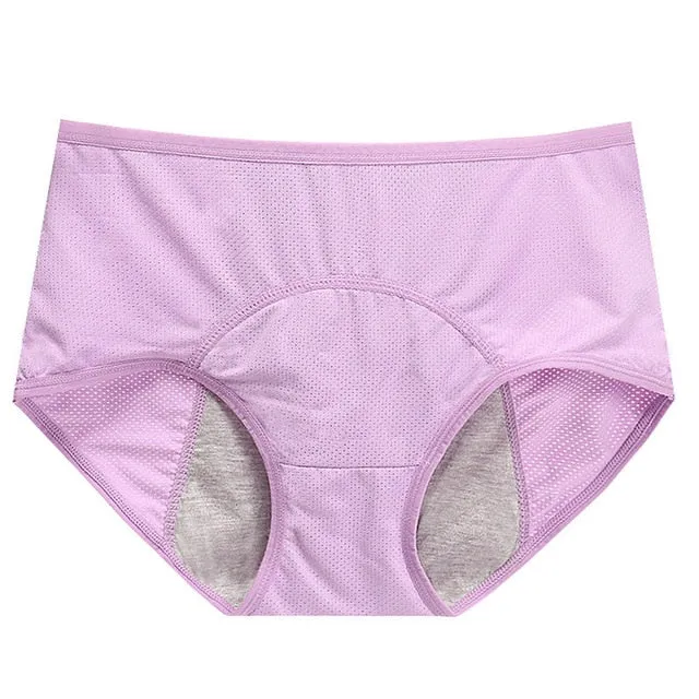 Lady Menstrual Period Breathable Panties Holes Briefs Leakproof Underwear Cotton Soft Solid Mid-Waist Women Plus Size