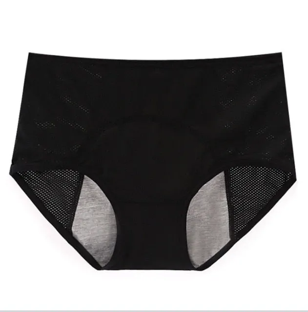 Lady Menstrual Period Breathable Panties Holes Briefs Leakproof Underwear Cotton Soft Solid Mid-Waist Women Plus Size