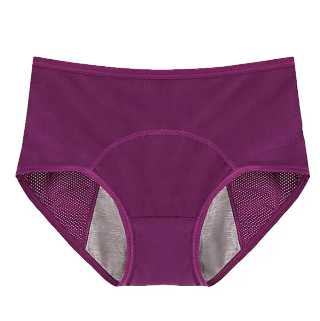 Lady Menstrual Period Breathable Panties Holes Briefs Leakproof Underwear Cotton Soft Solid Mid-Waist Women Plus Size
