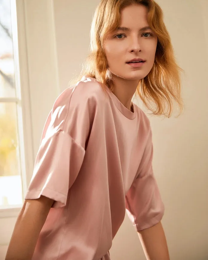 Lazy Silk Short Pajamas Rosy Pink