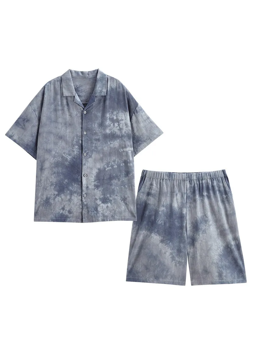 Loose Peter Pan Collar Print Button Couple Pajamas Two Pieces Set Summer LY2816