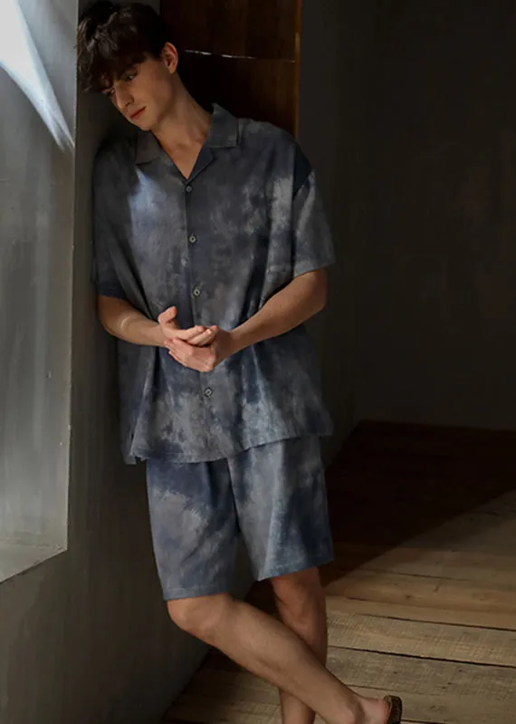 Loose Peter Pan Collar Print Button Couple Pajamas Two Pieces Set Summer LY2816
