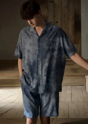 Loose Peter Pan Collar Print Button Couple Pajamas Two Pieces Set Summer LY2816