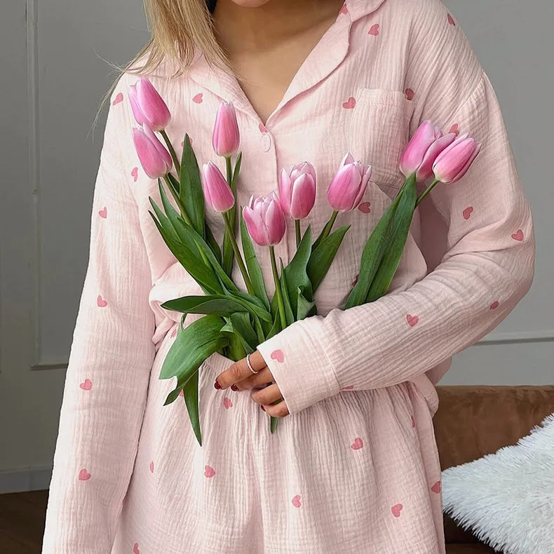 Love Print Pajamas Casual Shorts Loungewear Two-Piece Set