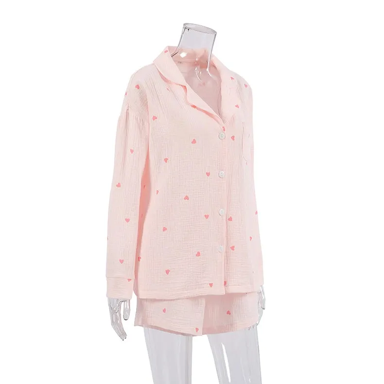 Love Print Pajamas Casual Shorts Loungewear Two-Piece Set