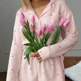 Love Print Pajamas Casual Shorts Loungewear Two-Piece Set