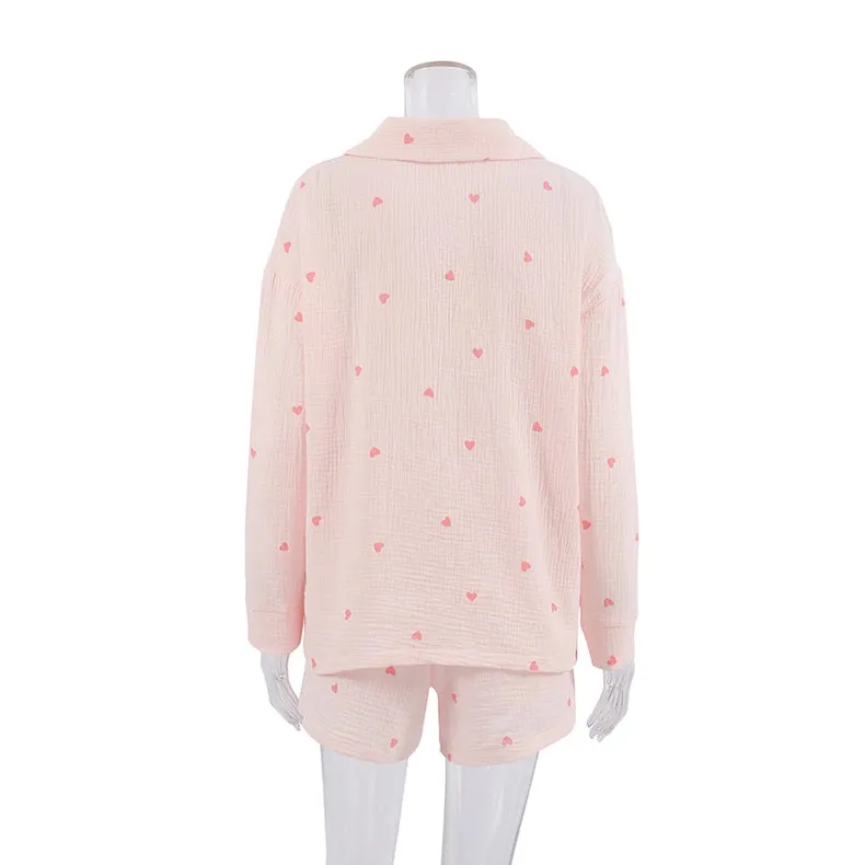 Love Print Pajamas Casual Shorts Loungewear Two-Piece Set