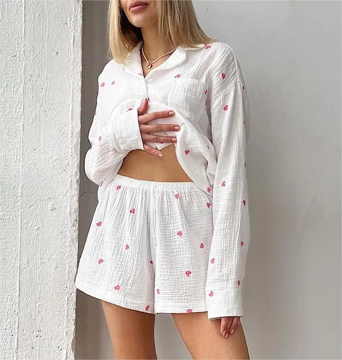 Love Print Pajamas Casual Shorts Loungewear Two-Piece Set