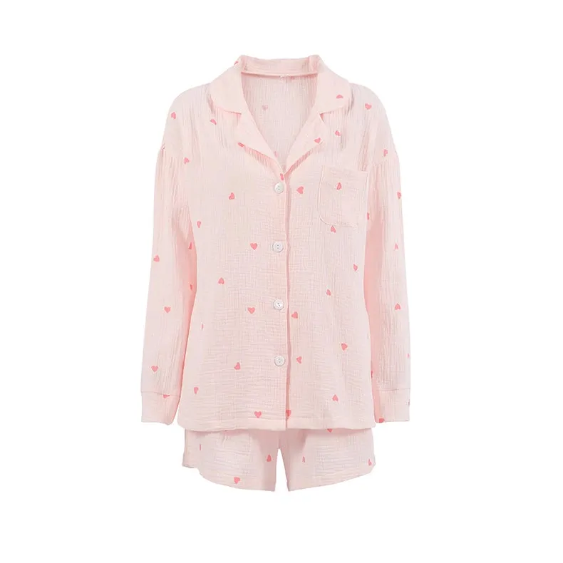 Love Print Pajamas Casual Shorts Loungewear Two-Piece Set