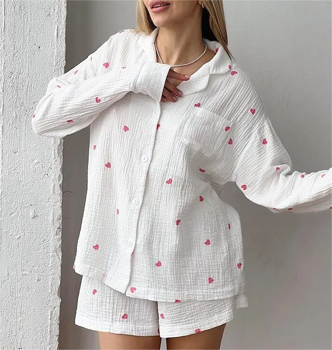 Love Print Pajamas Casual Shorts Loungewear Two-Piece Set