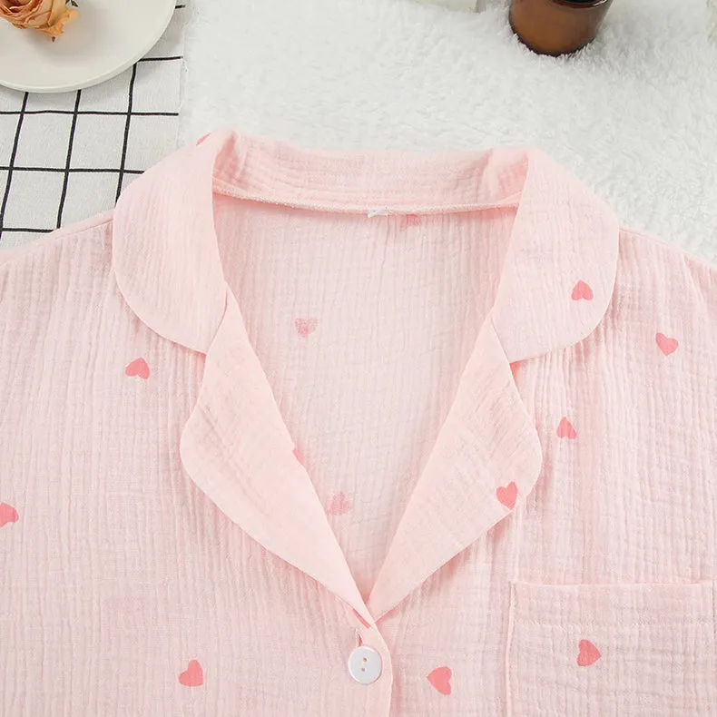 Love Print Pajamas Casual Shorts Loungewear Two-Piece Set