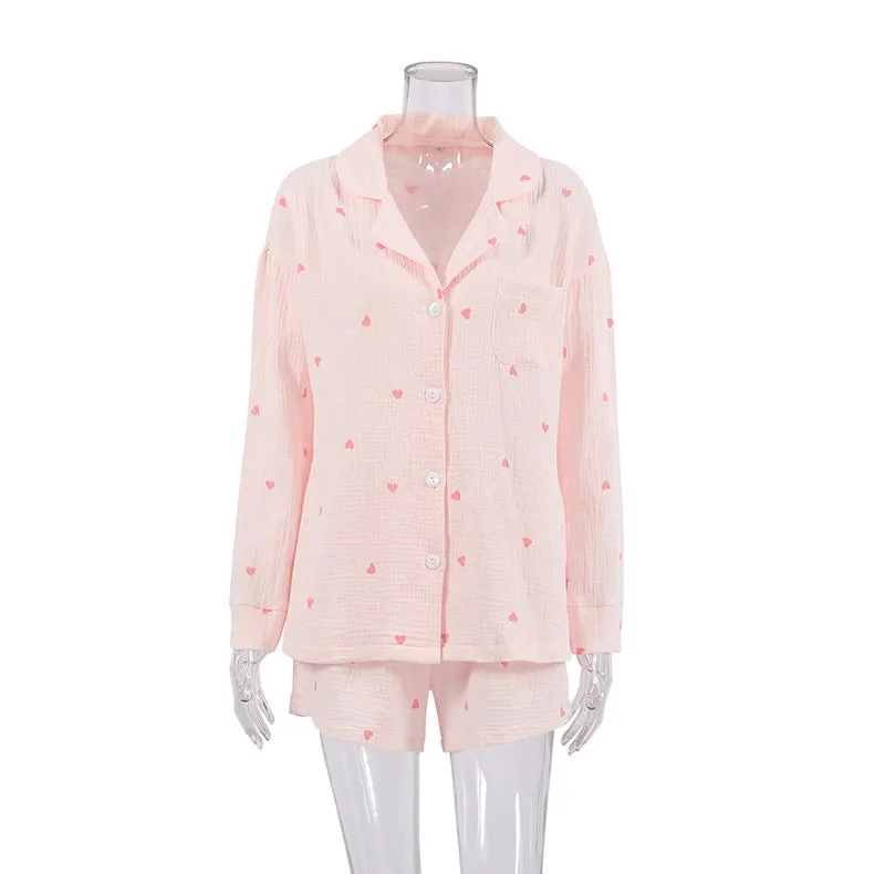 Love Print Pajamas Casual Shorts Loungewear Two-Piece Set