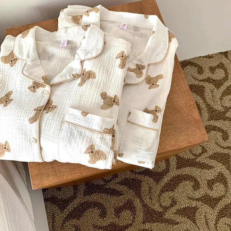 Matching Long Sleeve Bear Print Couple Pajama Set