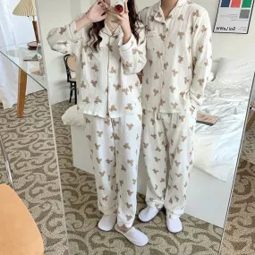 Matching Long Sleeve Bear Print Couple Pajama Set