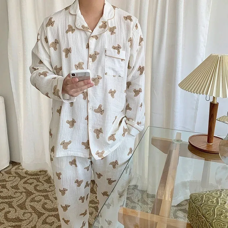 Matching Long Sleeve Bear Print Couple Pajama Set