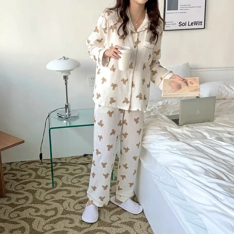 Matching Long Sleeve Bear Print Couple Pajama Set
