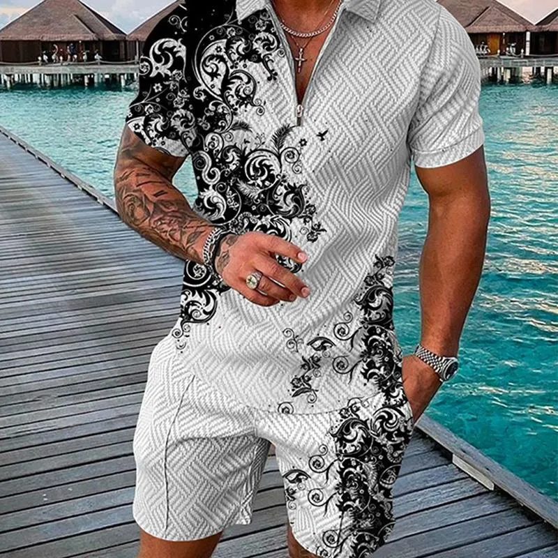 Men's 3D Digital Printing Fashion Chain Polo Shirt Set 78482400YM