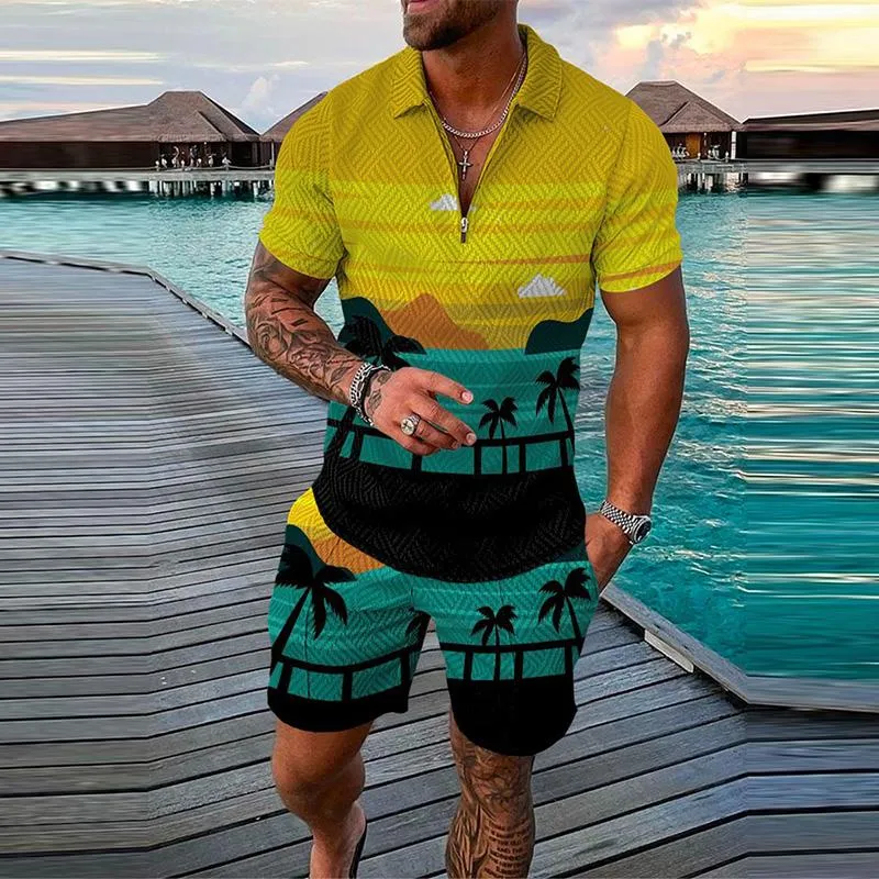 Men's 3D Digital Printing Fashion Chain Polo Shirt Set 78482400YM