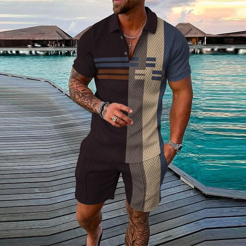 Men's 3D Digital Printing Fashion Chain Polo Shirt Set 78482400YM
