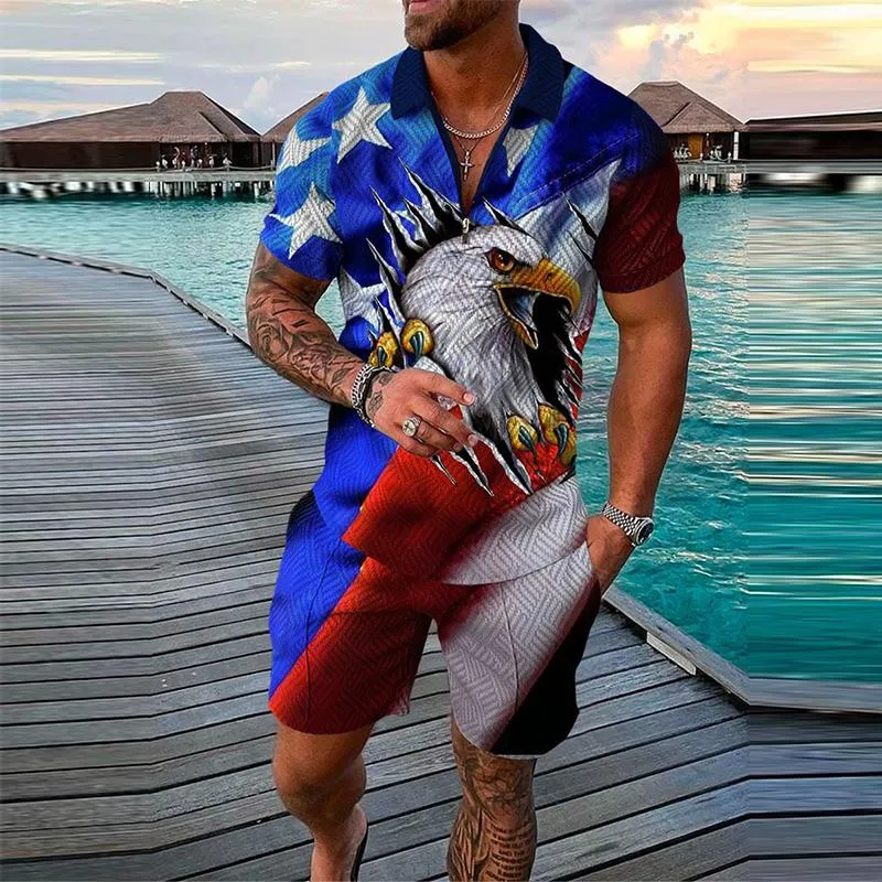 Men's 3D Digital Printing Fashion Chain Polo Shirt Set 78482400YM