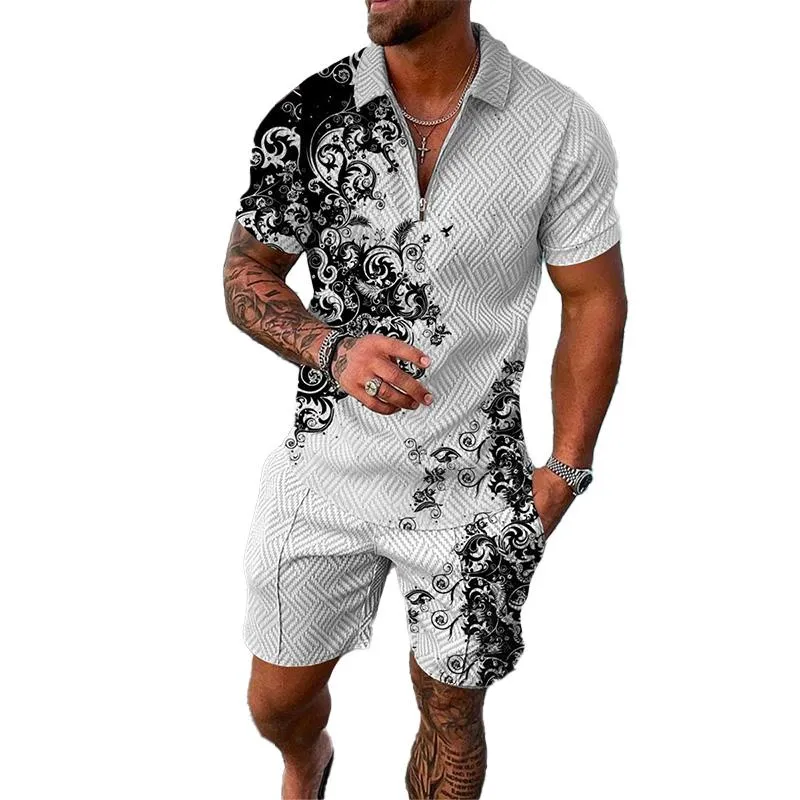 Men's 3D Digital Printing Fashion Chain Polo Shirt Set 78482400YM