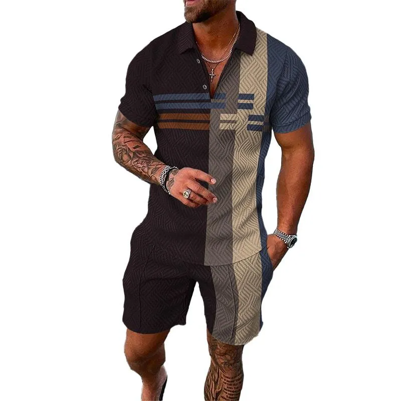 Men's 3D Digital Printing Fashion Chain Polo Shirt Set 78482400YM