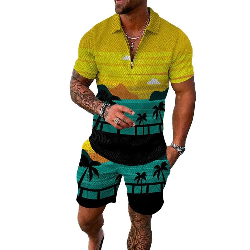 Men's 3D Digital Printing Fashion Chain Polo Shirt Set 78482400YM