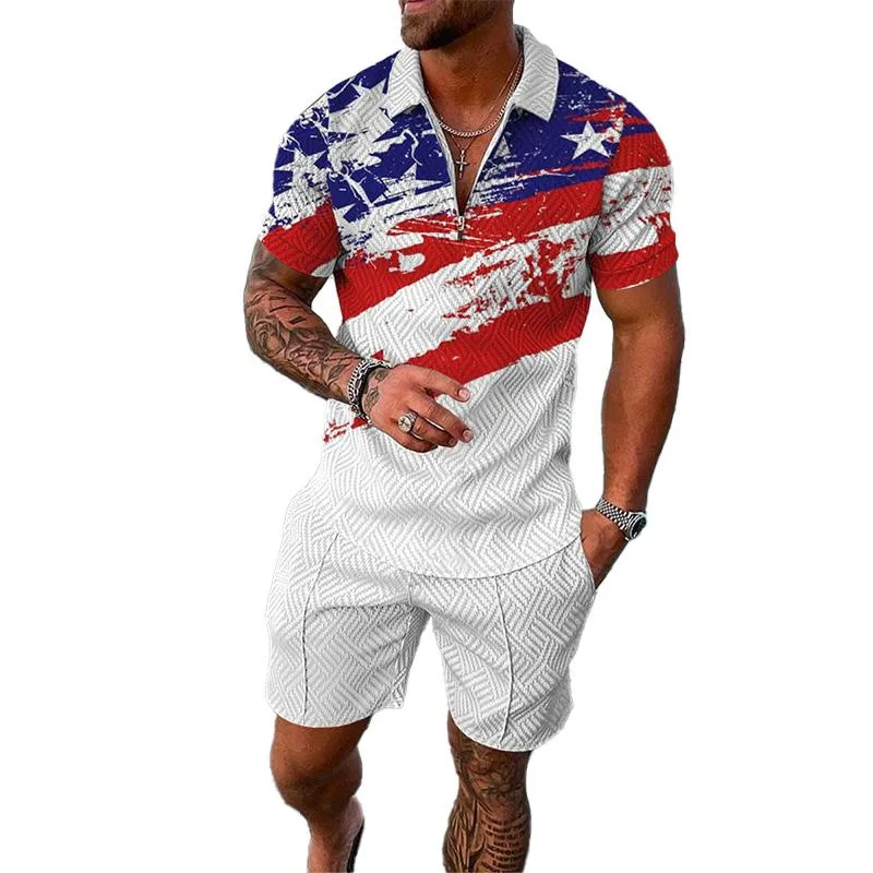 Men's 3D Digital Printing Fashion Chain Polo Shirt Set 78482400YM
