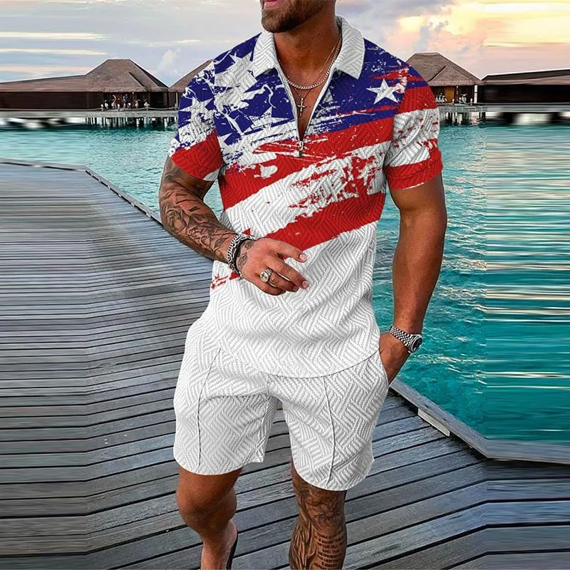 Men's 3D Digital Printing Fashion Chain Polo Shirt Set 78482400YM