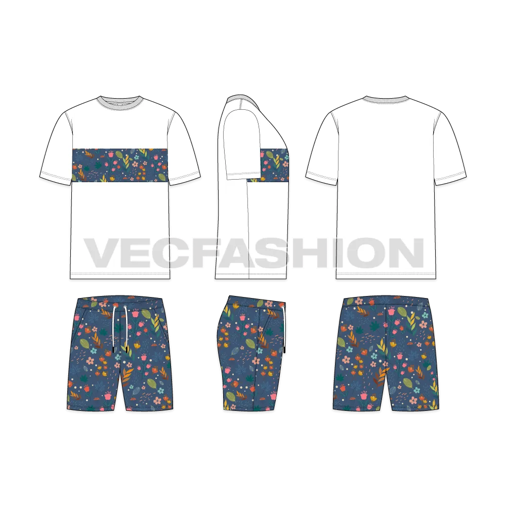 Mens Printed Short Set Vector Template