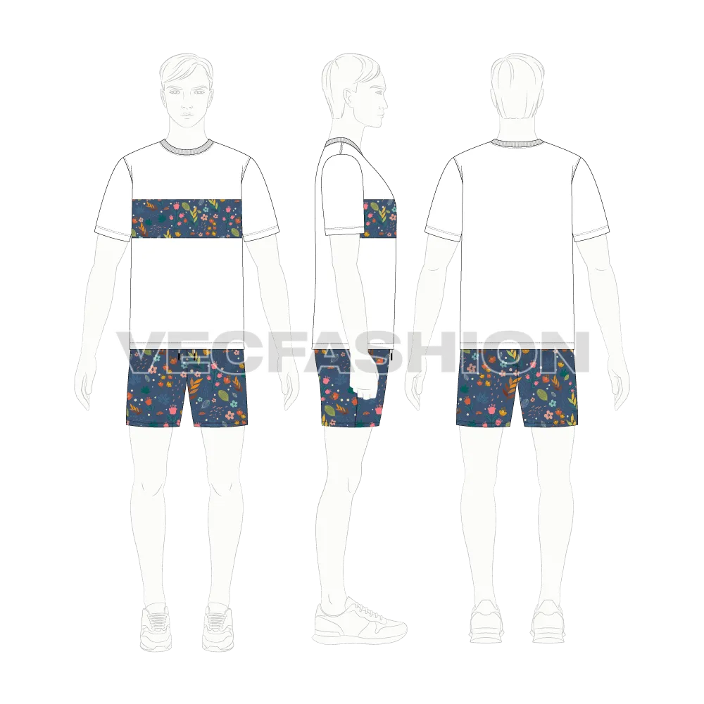 Mens Printed Short Set Vector Template