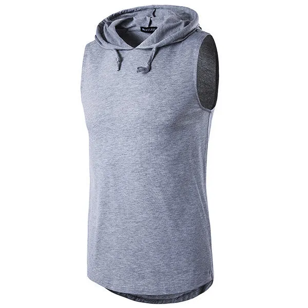 Mens Summer Solid Color Casual Tank Tops Stylish Sleeveless Hooded Vest