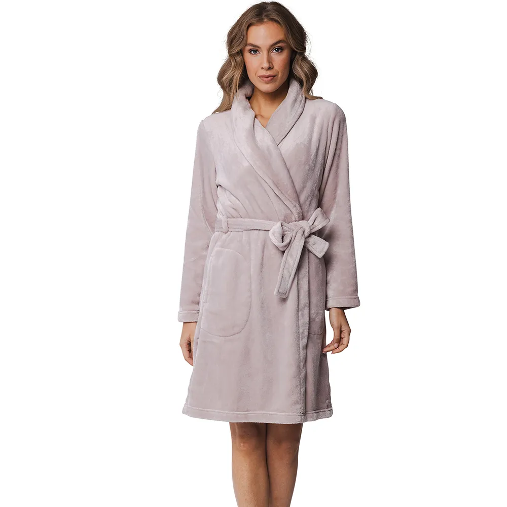 Pastunette Soft Comfort Pale Pastel Pink Ladies Soft & Warm Flannel Fleece Wrap-Over Dressing Gown